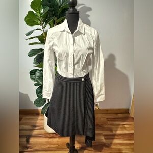 Taylor Black Asymmetrical Pinstripe Dress
